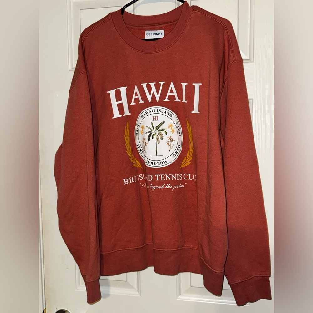 Old Navy Men's Hawaii Graphic Crewneck Sweatshirt - Rust with White & Gold Print